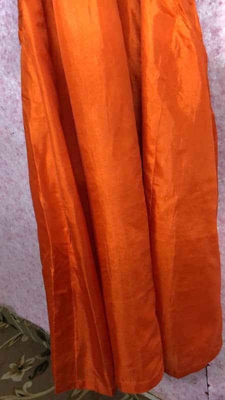 Elegant Long Orange Gown with Maroon Coti 7