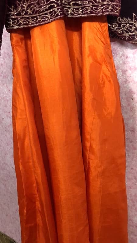 Elegant Long Orange Gown with Maroon Coti 8