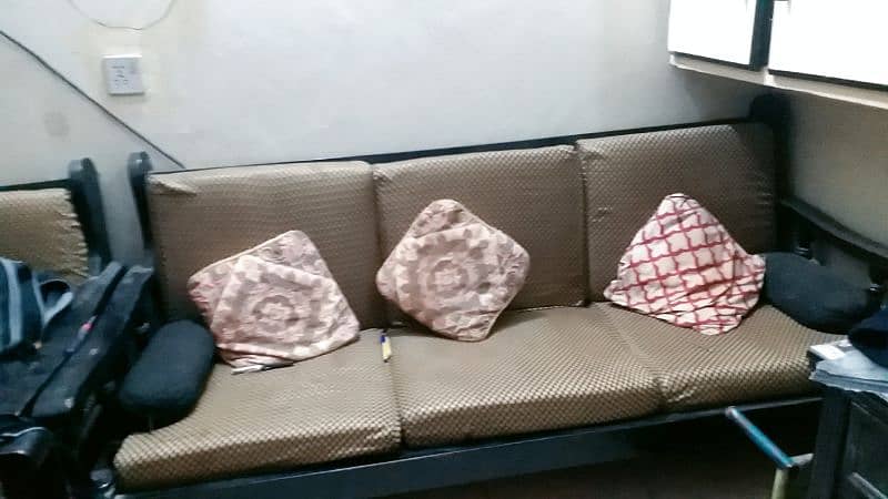 5 seater pure wooden sofa with molty  foam cusihions and 2 cover set 0