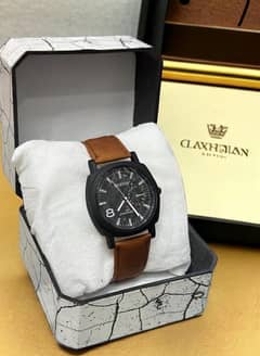 Men Quartz Analog Watch Brown And Black leather Strap