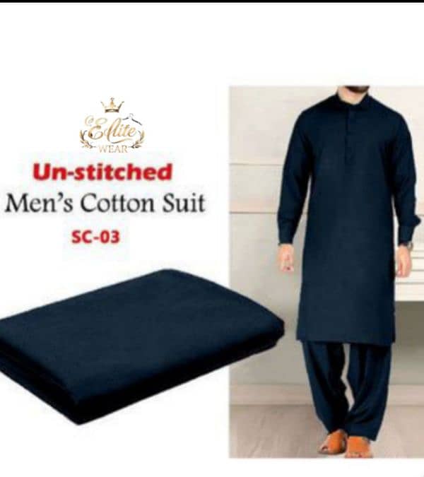 Men's Soft Cotton Suit Unstitched Men's Cotton Suit (Shalwar Kamez) 1