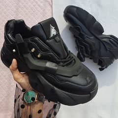 Imported High Sole Solid Platform Black Shoes - Size 43 Only