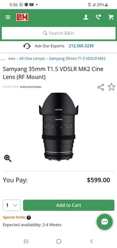 Samyang 35mm T1.5 MK2 (Cine lens) RF Mount