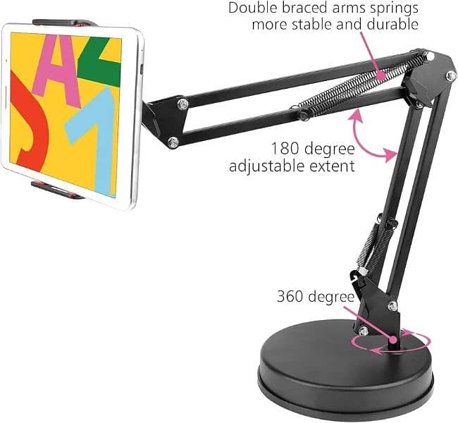 Adjustable double braced arms spring Mobile & Tablet Holder With base 2