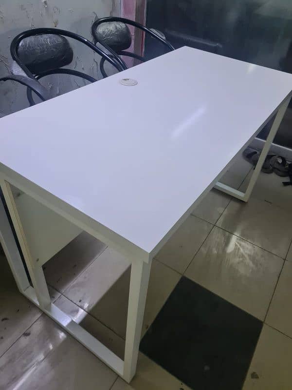 Stylish wooden plus iron table for office or house in white color. 0