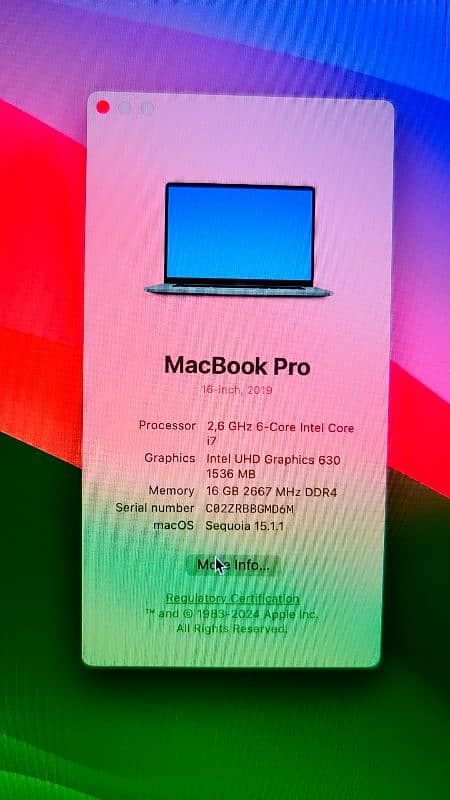 Apple MacBook pro 16 inches 2019 model core i7 9th generation 16gb ram 6