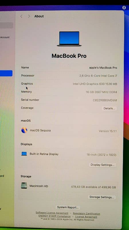 Apple MacBook pro 16 inches 2019 model core i7 9th generation 16gb ram 7