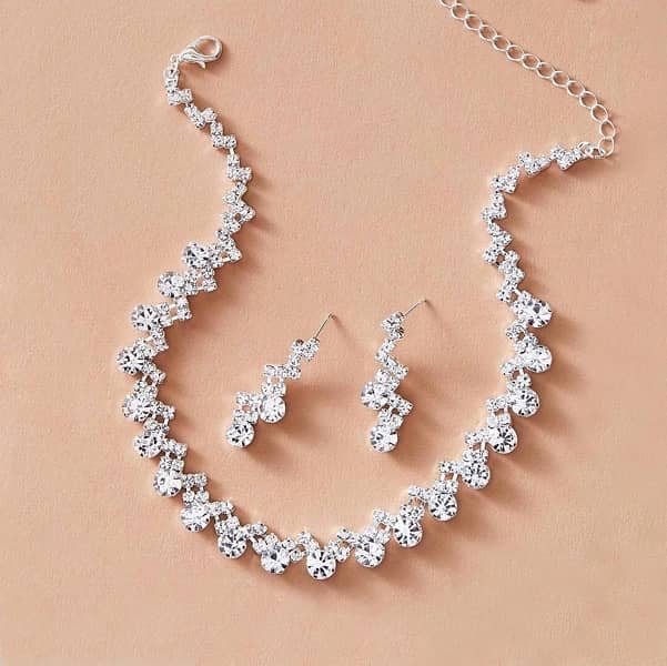 Silver Plated Rhinestone Bridal Jewellery set Necklace & Earrings 0