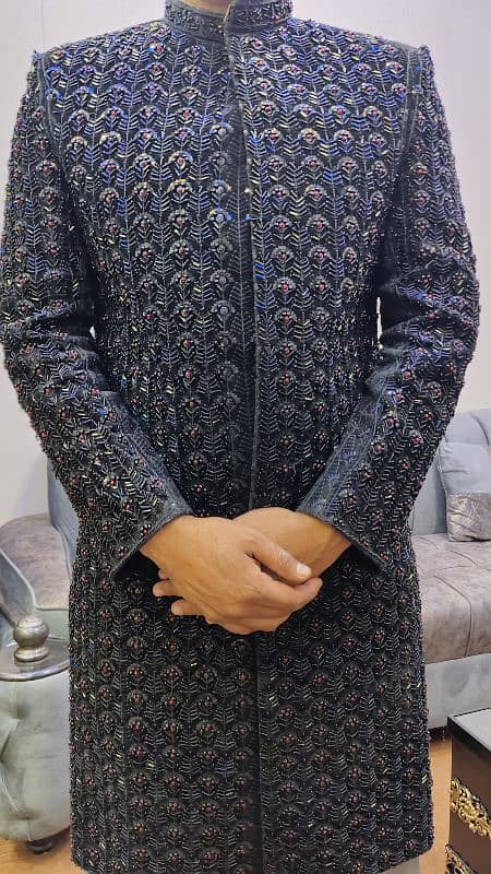 BRAND NEW SHERWANI BLACK MEHROON COMBINATION 3