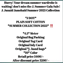 J. Junaid Jamshaid Soft Cotton Men's+ Bonanza Satrangi Lawn Collection