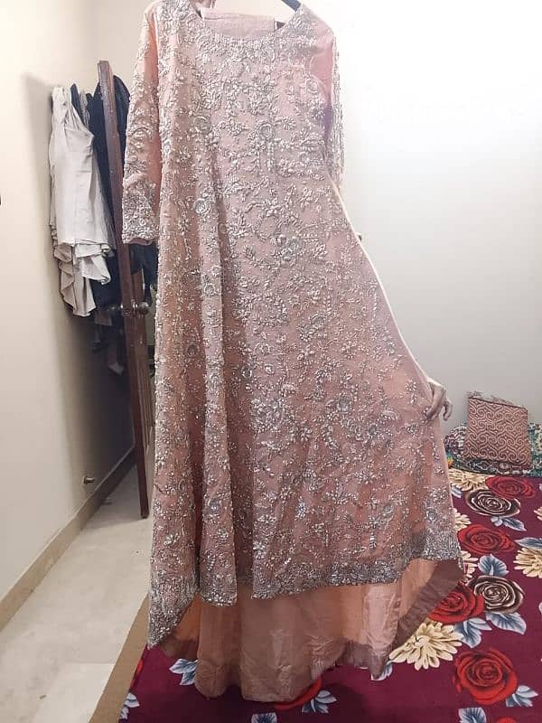 tea pink color maxi fabric Net by makka bridal Tariq road 1