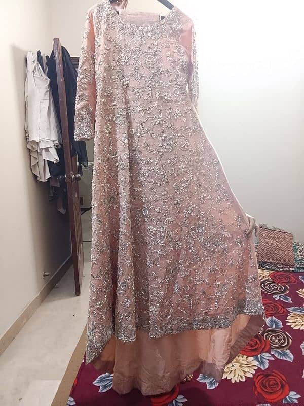 tea pink color maxi fabric Net by makka bridal Tariq road 2