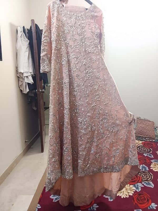 tea pink color maxi fabric Net by makka bridal Tariq road 8