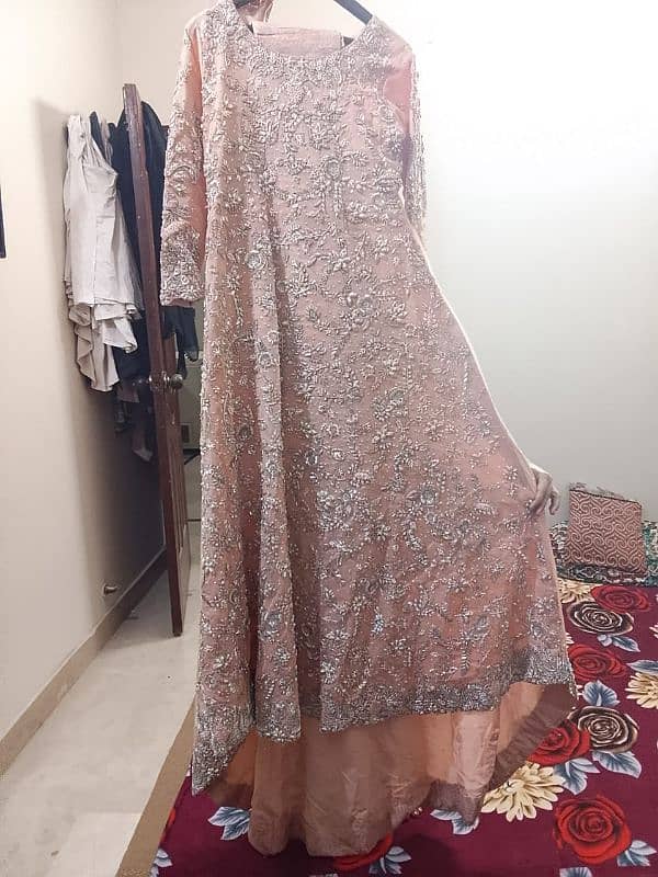 tea pink color maxi fabric Net by makka bridal Tariq road 9