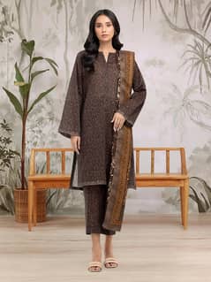 Edenrobe unstitched dark brown printed khaddar 3 piece