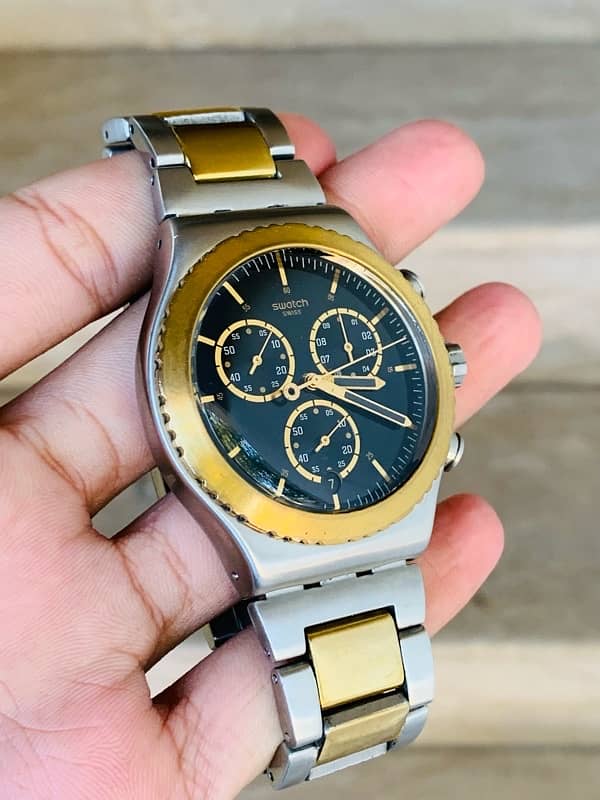 Swatch Swiss Made $$ Chronograph Watch Two Tone 44mm Dial Szie 8.5/10 1