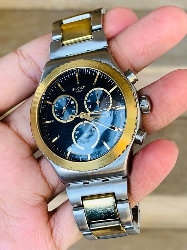 Swatch Swiss Made $$ Chronograph Watch Two Tone 44mm Dial Szie 8.5/10 2