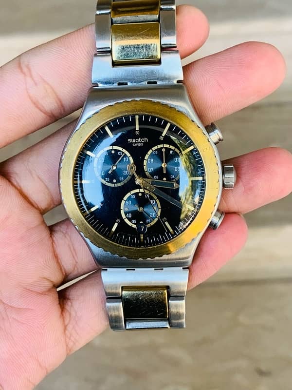 Swatch Swiss Made $$ Chronograph Watch Two Tone 44mm Dial Szie 8.5/10 7