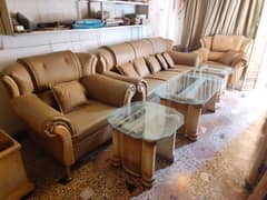 5 seater sofa 1 center table 2 small table glass waly