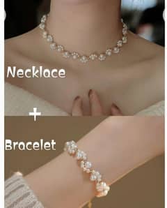 elegant gold plated pearl necklace & bracelet