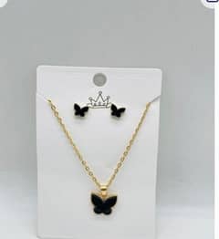 butterfly design black plated pendant set