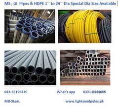 Water Pipes GI , MS Hdpe, Steel,Pvc 1-24`` پائپ، پلاسٹک سٹیل،