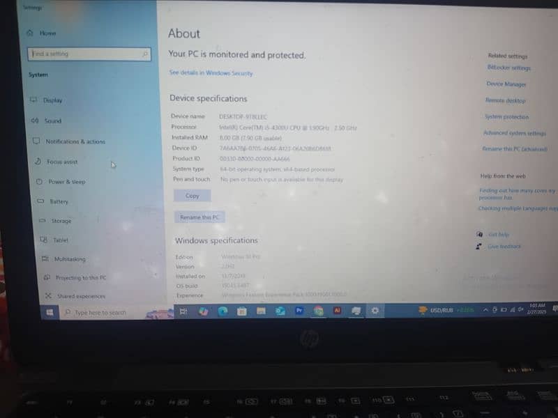 Hp 4th generation 8gb ram 512 gb hdd 1