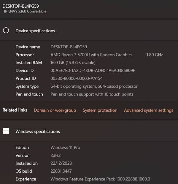 HP Envy x360 15" Convertible AMD Ryzen 7 Radeon Graphics 1