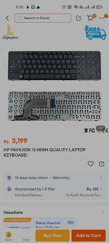 HP Pavilion 15,Board Damaged, (Screen, keyboard, battery and RAMs ok) 6