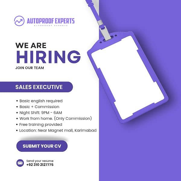 Hiring (Males & Females) Sales Executive. 0