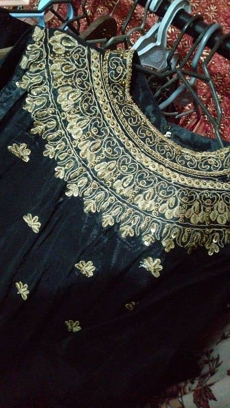 Black kathan silk embroidered frock 1