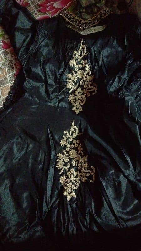 Black kathan silk embroidered frock 3