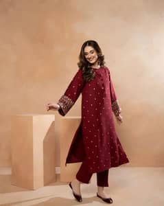 stylish women's stitched shirt and trouser set_Embroidered Design.