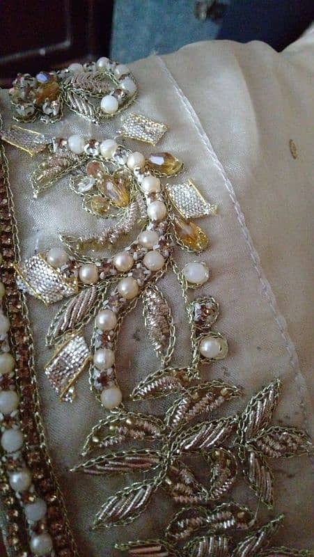 Dull gold boutique frock with sharara and organza dopatta 2
