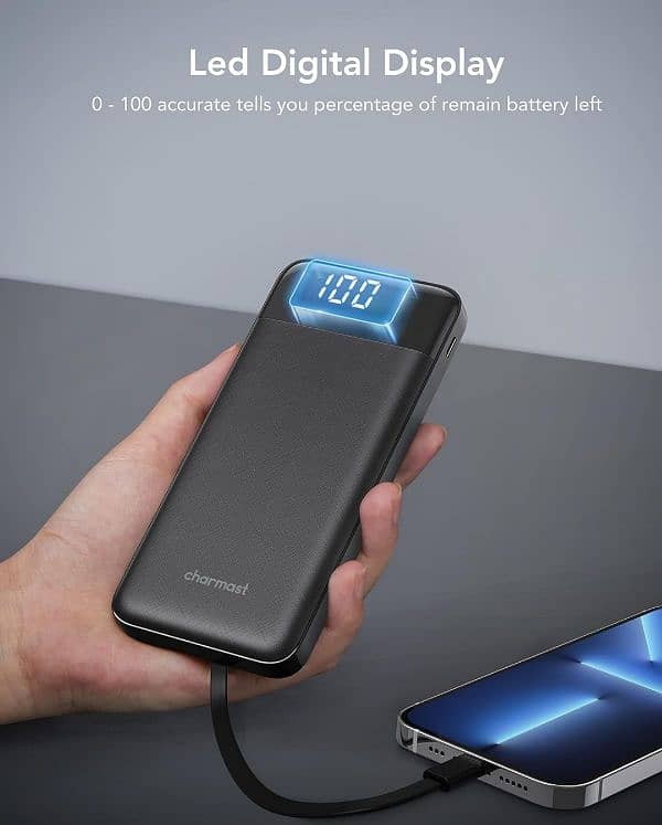 Charmast 10000mAh Built-In Cable | Ultra Slim | LED Display Power Bank 2