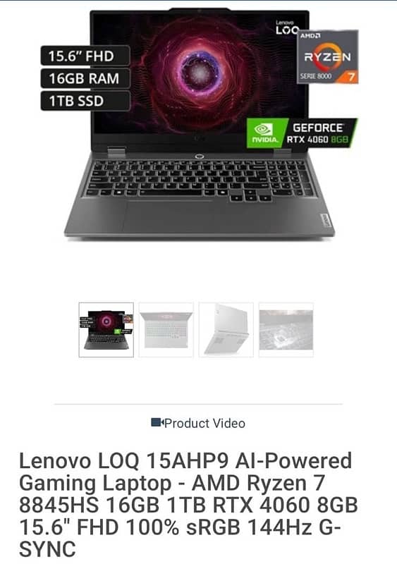 Lenovo LOQ 15AHP9-AMD Ryzen 7 8845HS gaming laptop 8