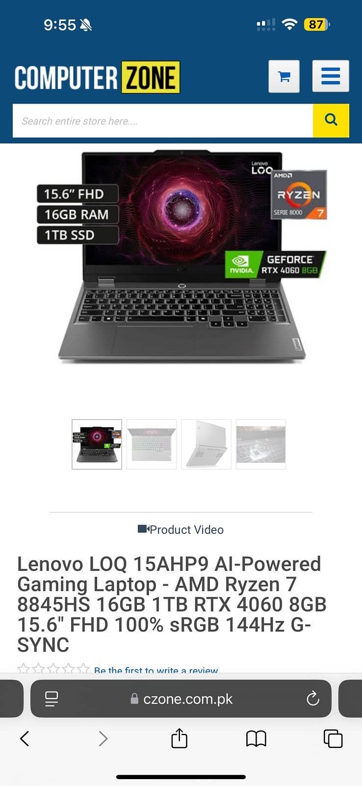 Lenovo LOQ 15AHP9 Al-Powered Gaming Laptop - AMD Ryzen 7 8845HS 16GB 1 9