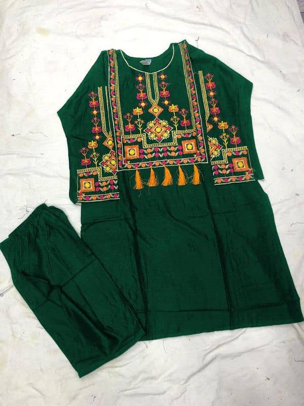 2 PCs women stitched line embroidered shirt and trouser 1