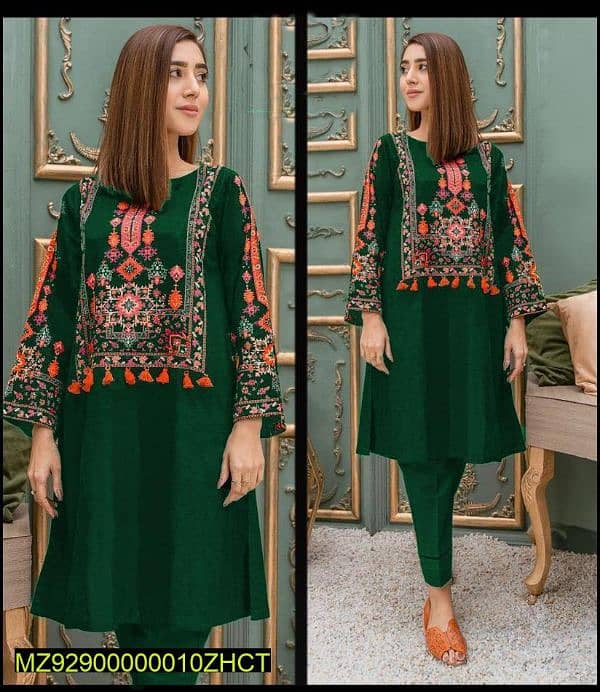 2 PCs women stitched line embroidered shirt and trouser 2