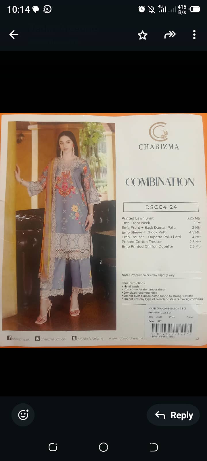 Charizma printed lawn suit original 0