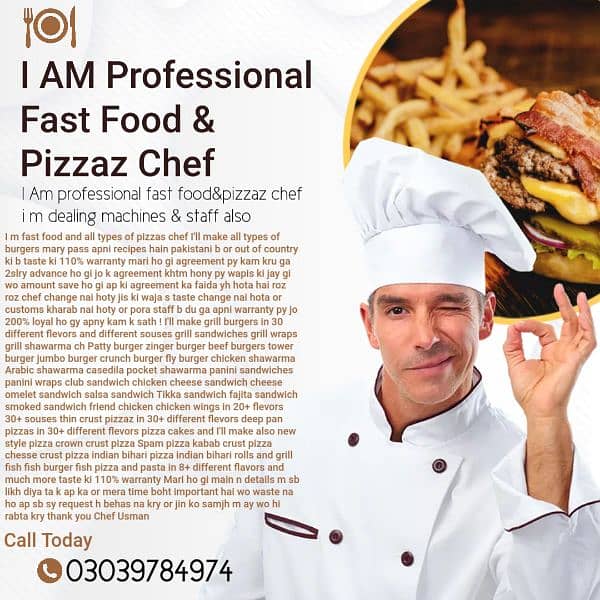 Im Professional Fast Food & Pizzaz Chef|Dealing machines & Staff Also| 0