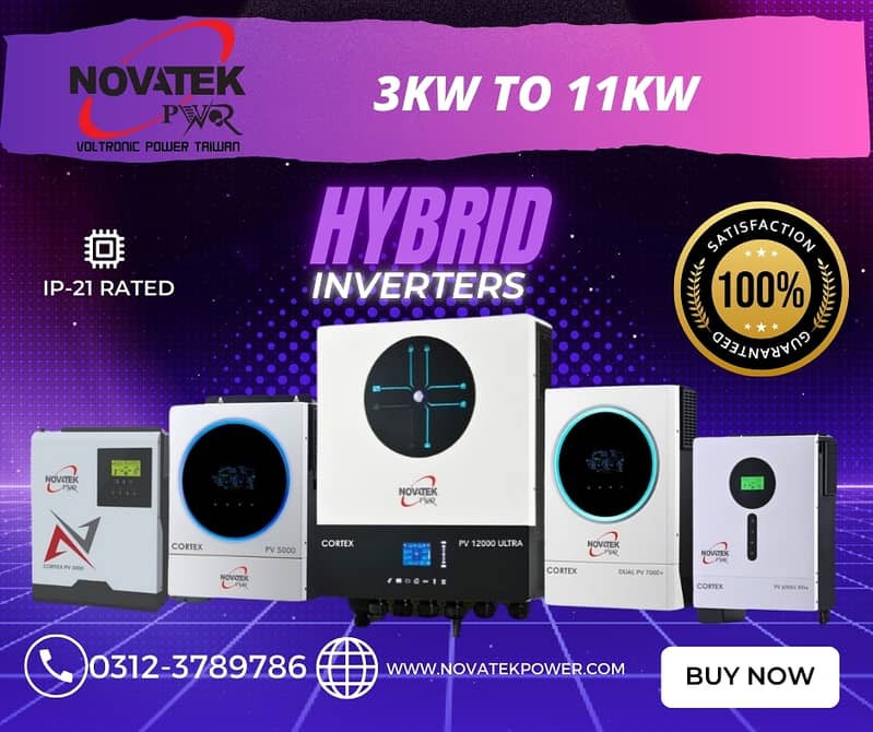 Hybrid Inverters | 3KW to 11KW | Solar Inverters | IP21 Novatek 0