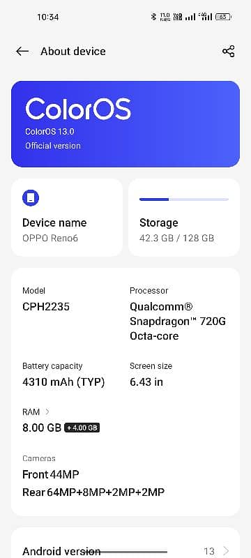 Oppo Reno 6 {8+8/128} with complete box and original charger 5