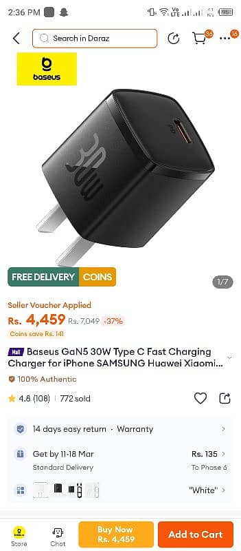 Baseus 30w Fast charger pd for sale 5