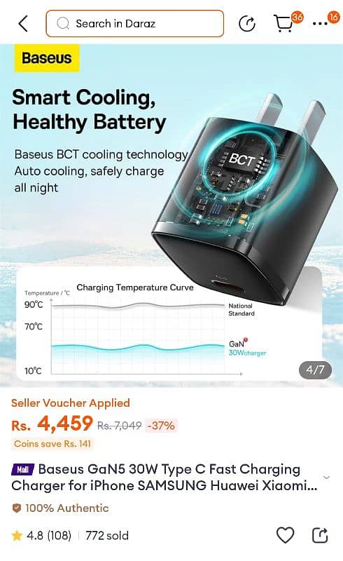 Baseus 30w Fast charger pd for sale 11