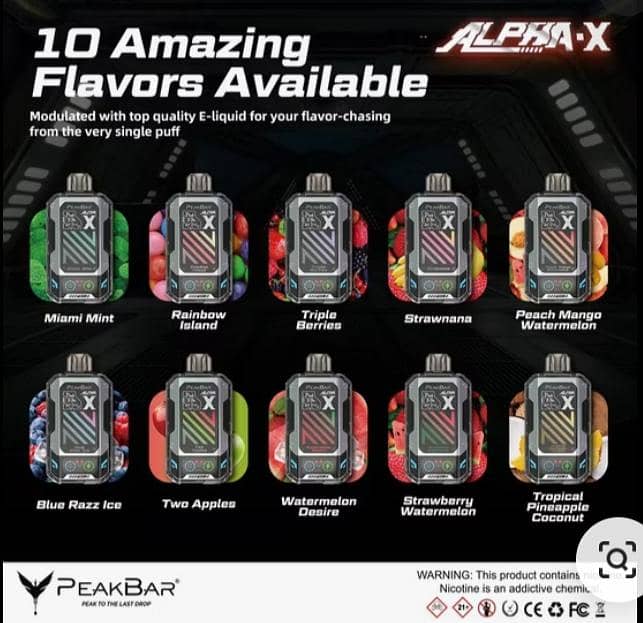 Peakbar Alpha. X 10000 Puffs 50Mg Liquid Disposable Vape Fruit Flavor 1