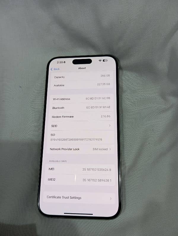 iPhone 15 Pro Max - 256 GB - JV - White - Battery 100% - Cycle 25 2