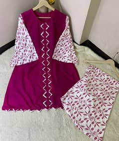 2pcs stylish printed linen suit for girls and women