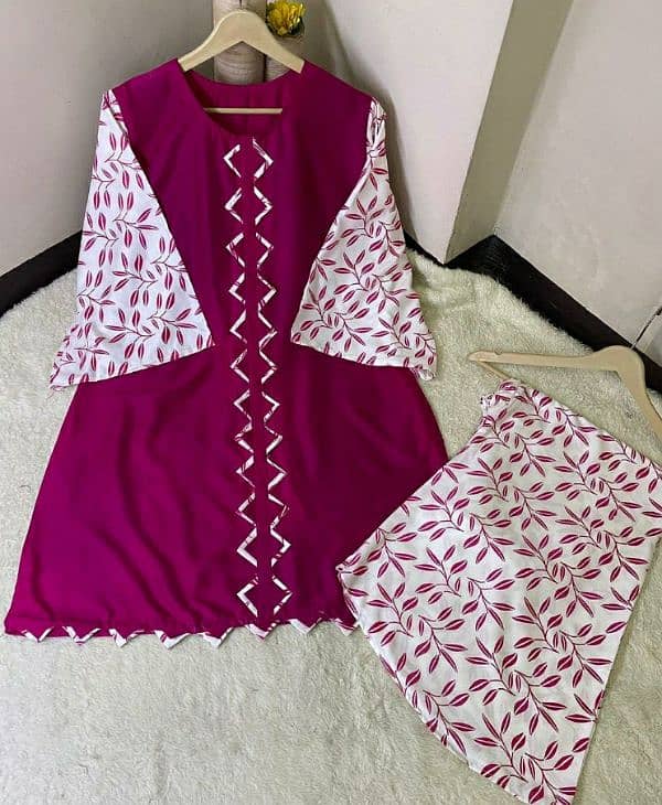 2pcs stylish printed linen suit for girls and women 1