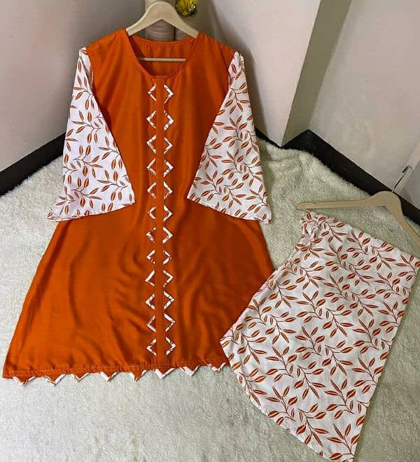 2pcs stylish printed linen suit for girls and women 7